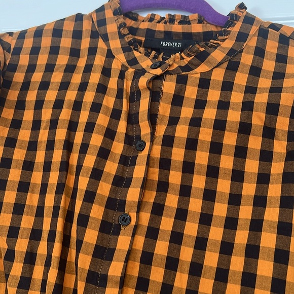 Forever 21 Orange Black Gingham Ruffle Shirt - Picture 2 of 5